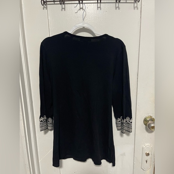 INC International Concepts Black Tunic with White Embroidery - Picture 2 of 4